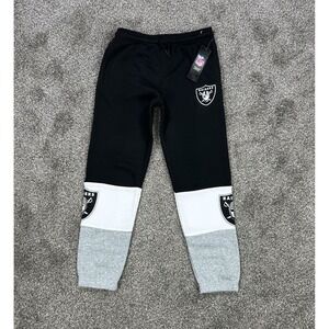 NEW NFL Team Apparel Raiders Black White Grey Jogger Sweatpant Youth Large 14-16